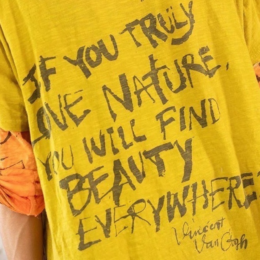 Magnolia Pearl Van Gogh Love Nature Short Sleeve Yellow Distressed Tee Shirt NWT - Picture 2 of 8